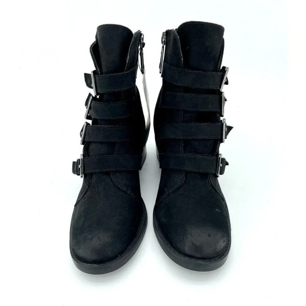 Blondo Womens Boots Elana Black Nubuck Suede Leather Ankle Straps SZ 6.5